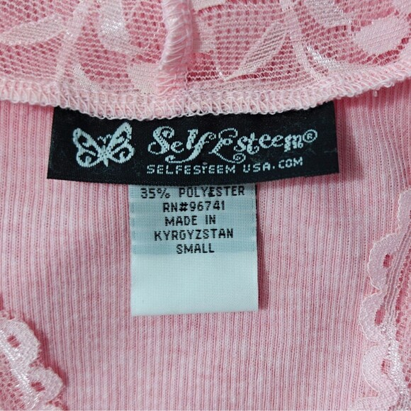 New Vtg Lace Tank Top Self Esteem S Small Long Layering Baby Pink Ribbed Y2K NWT - Picture 5 of 7